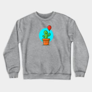 Happy Cactus Plant Holding Balloon Cartoon Crewneck Sweatshirt